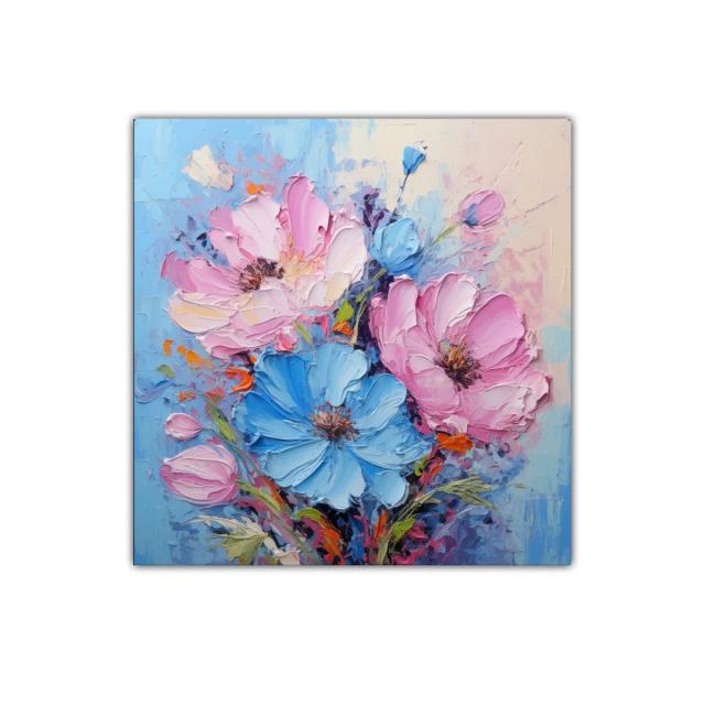 Ramo de flores vibrantes en tonos azules y rosas