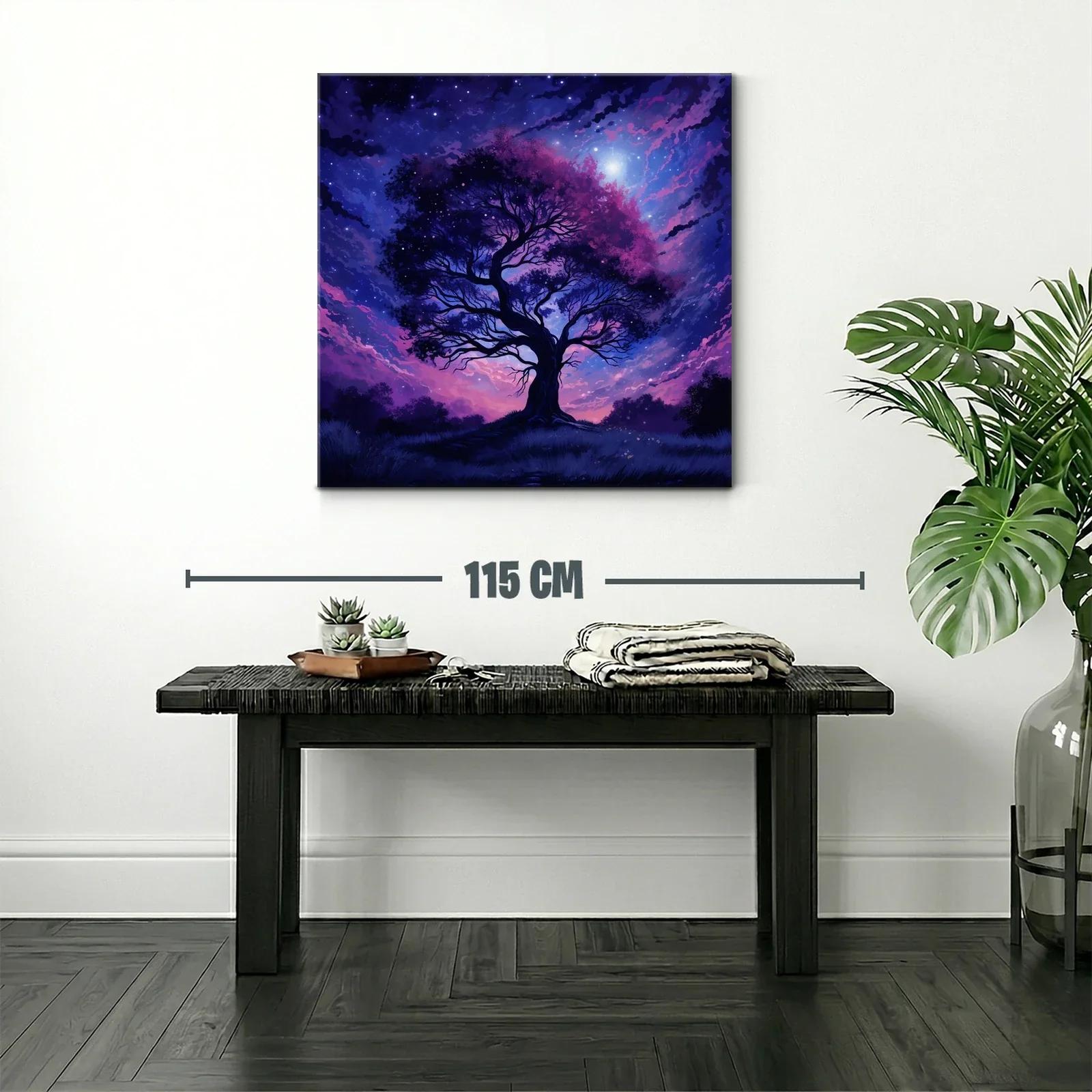 Árbol nocturno con cielo estrellado en tonos morados — miniatura 2