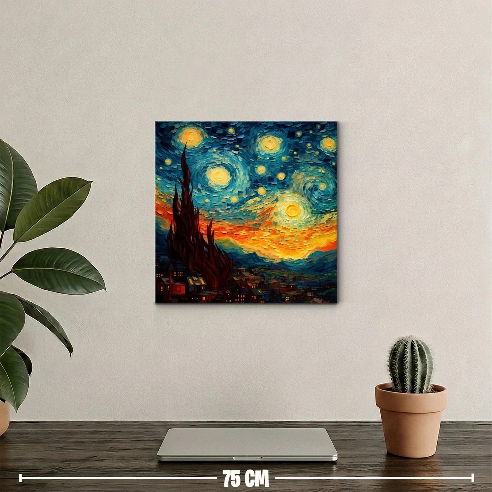 Cielo estrellado sobre un pueblo en tonos vibrantes — miniatura 2