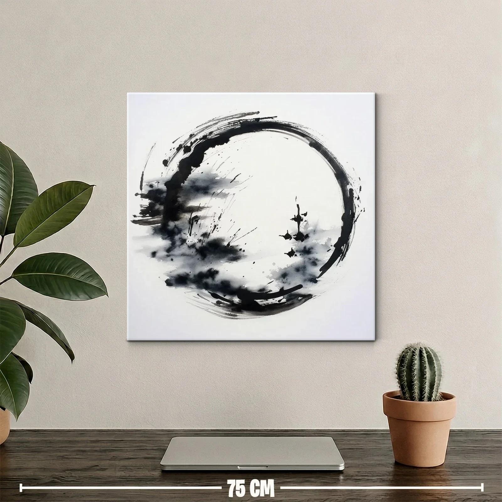 Cuadro círculo zen en blanco y negro para espacios modernos — miniatura 2