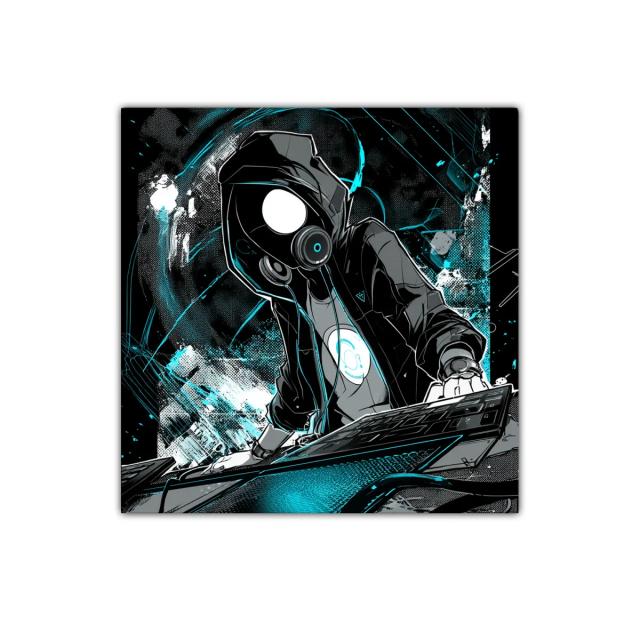 Figura futurista con máscara y equipo tecnológico