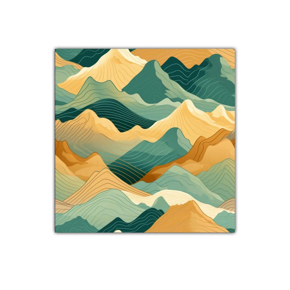 Montañas abstractas en tonos verdes y ocres