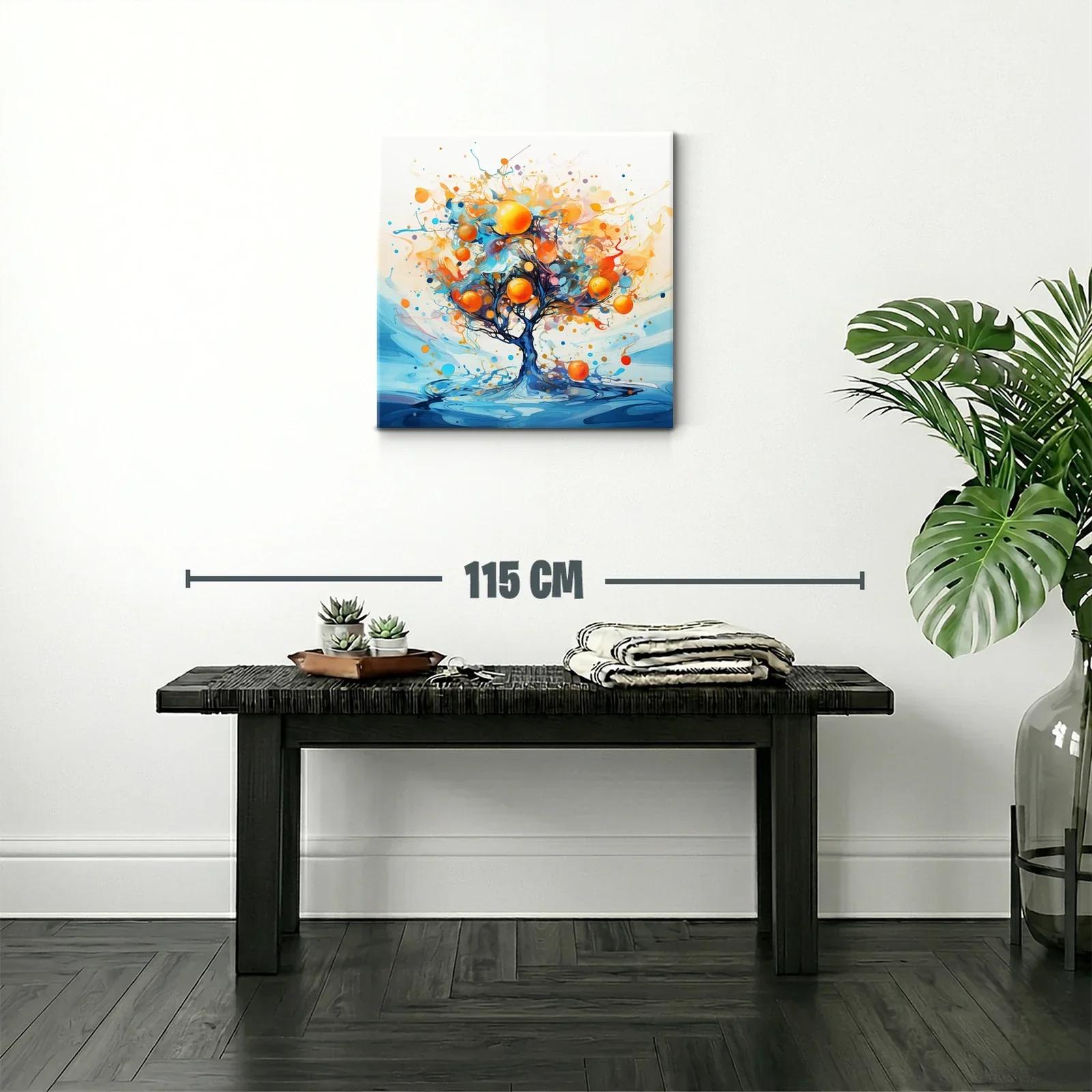 Árbol vibrante con frutos anaranjados sobre fondo azul — miniatura 2