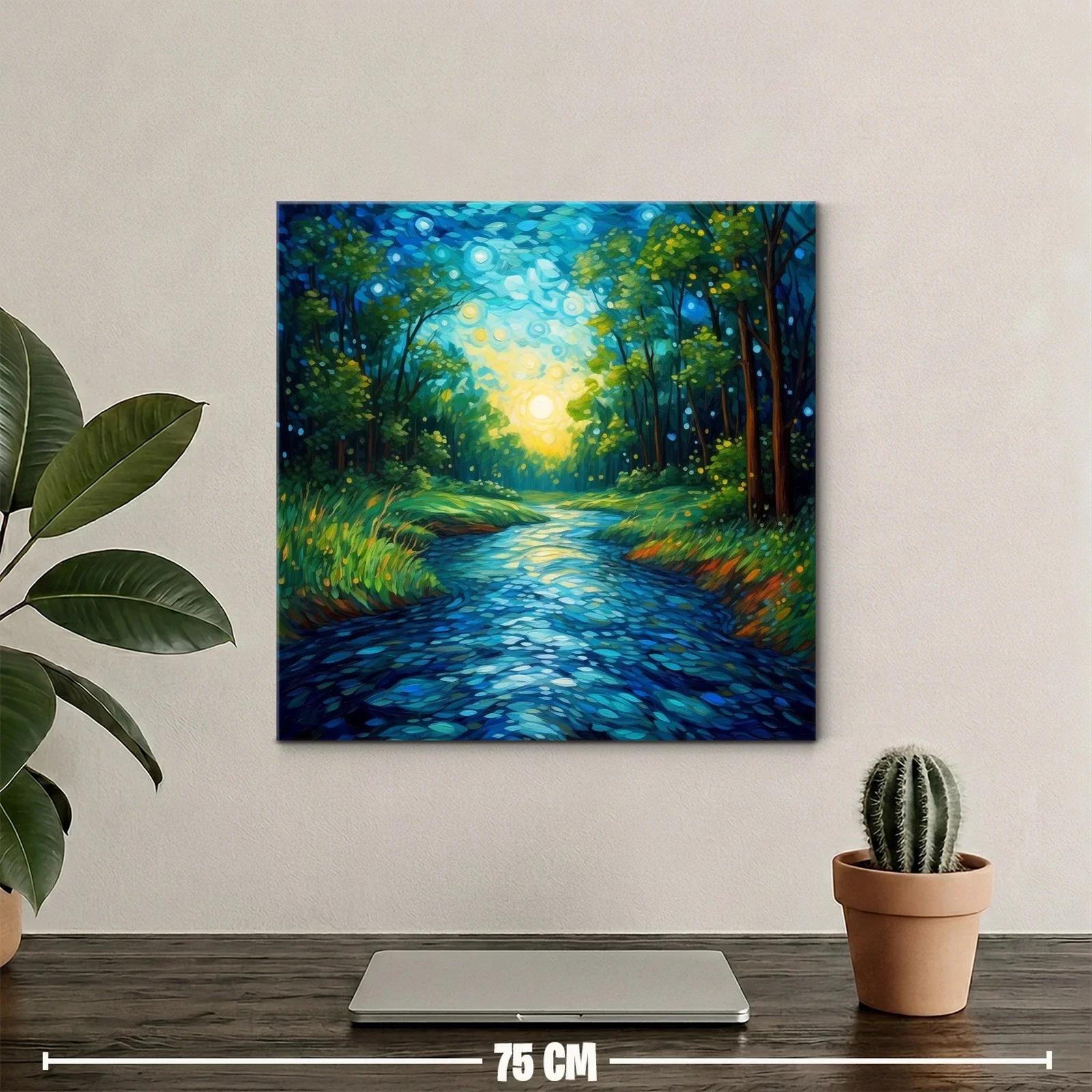 Bosque iluminado al amanecer reflejado en el río — miniatura 2