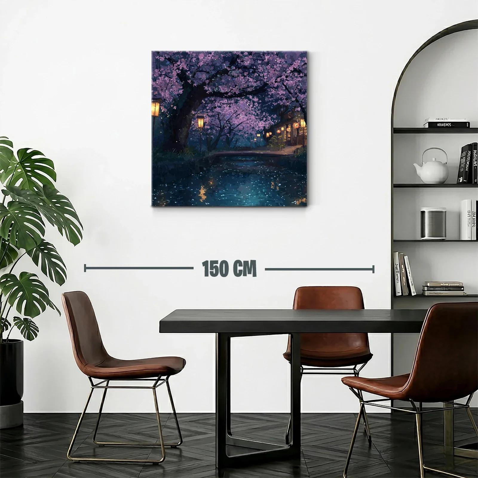 Noche mágica bajo cerezos en flor junto al río — miniatura 2