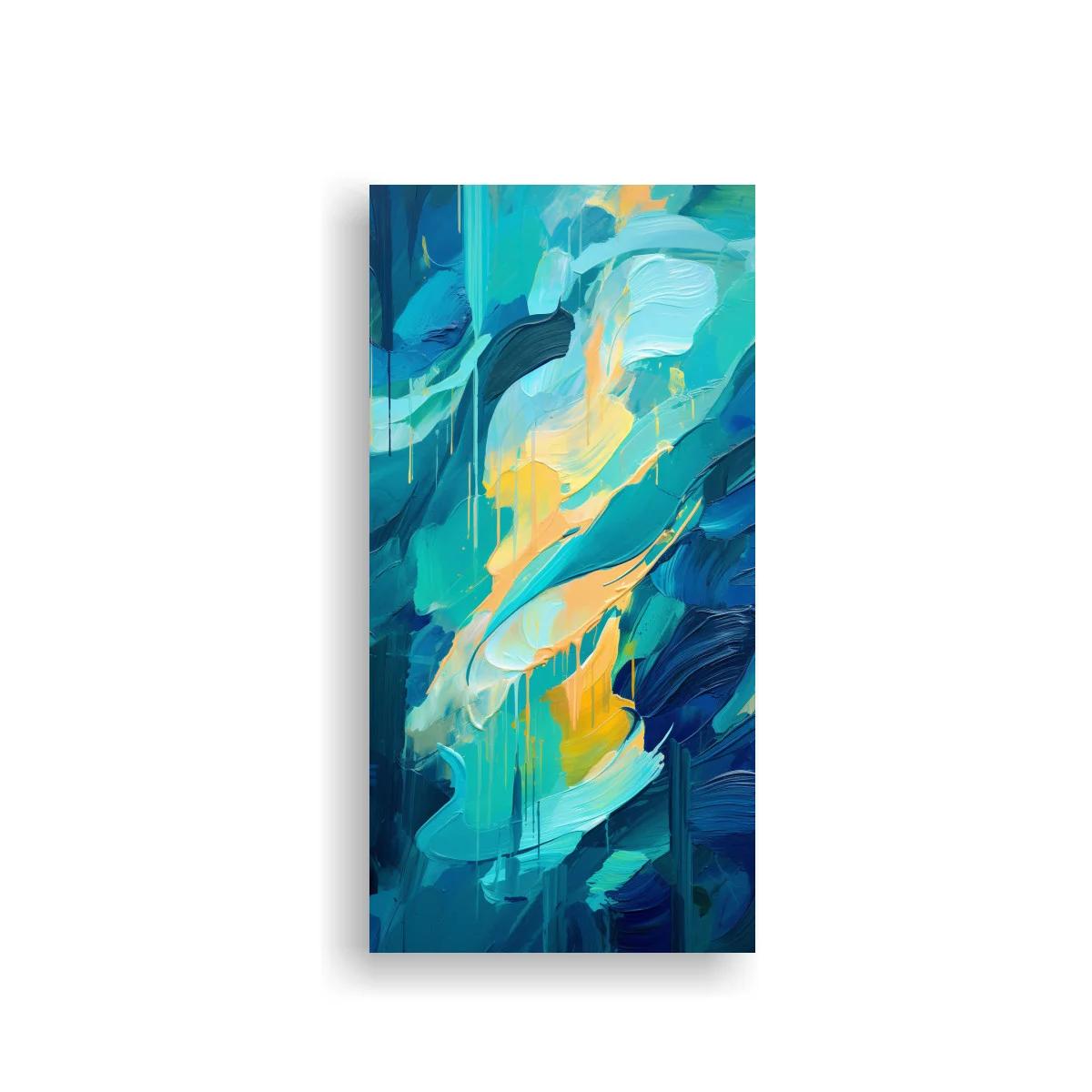 Cuadro abstracto de pinceladas fluidas en verde azulado y amarillo — imagen principal