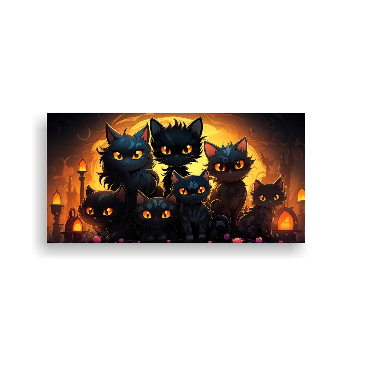 Cuadro grupo de gatos negros con faroles y velas — imagen principal