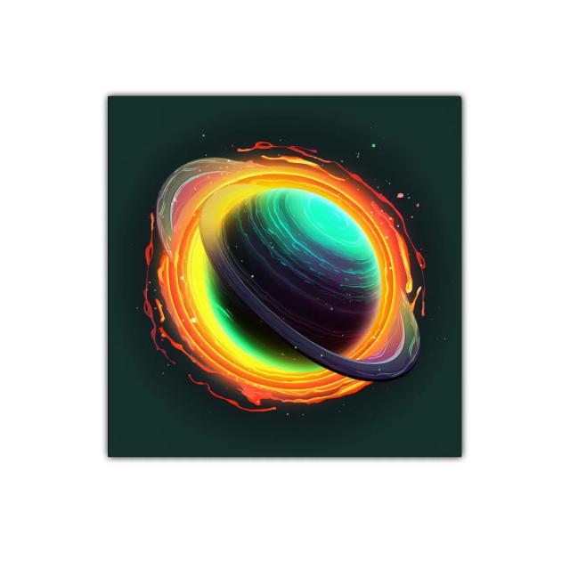 Planeta con anillos luminosos en explosion de color