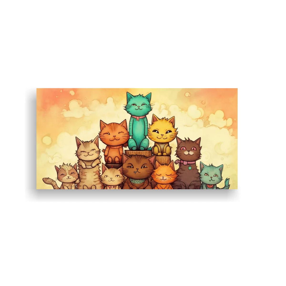 Cuadro grupo de gatos sonrientes en filas