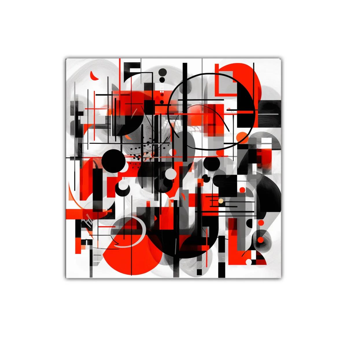 Composición geométrica en rojo negro y gris para espacios modernos — imagen principal