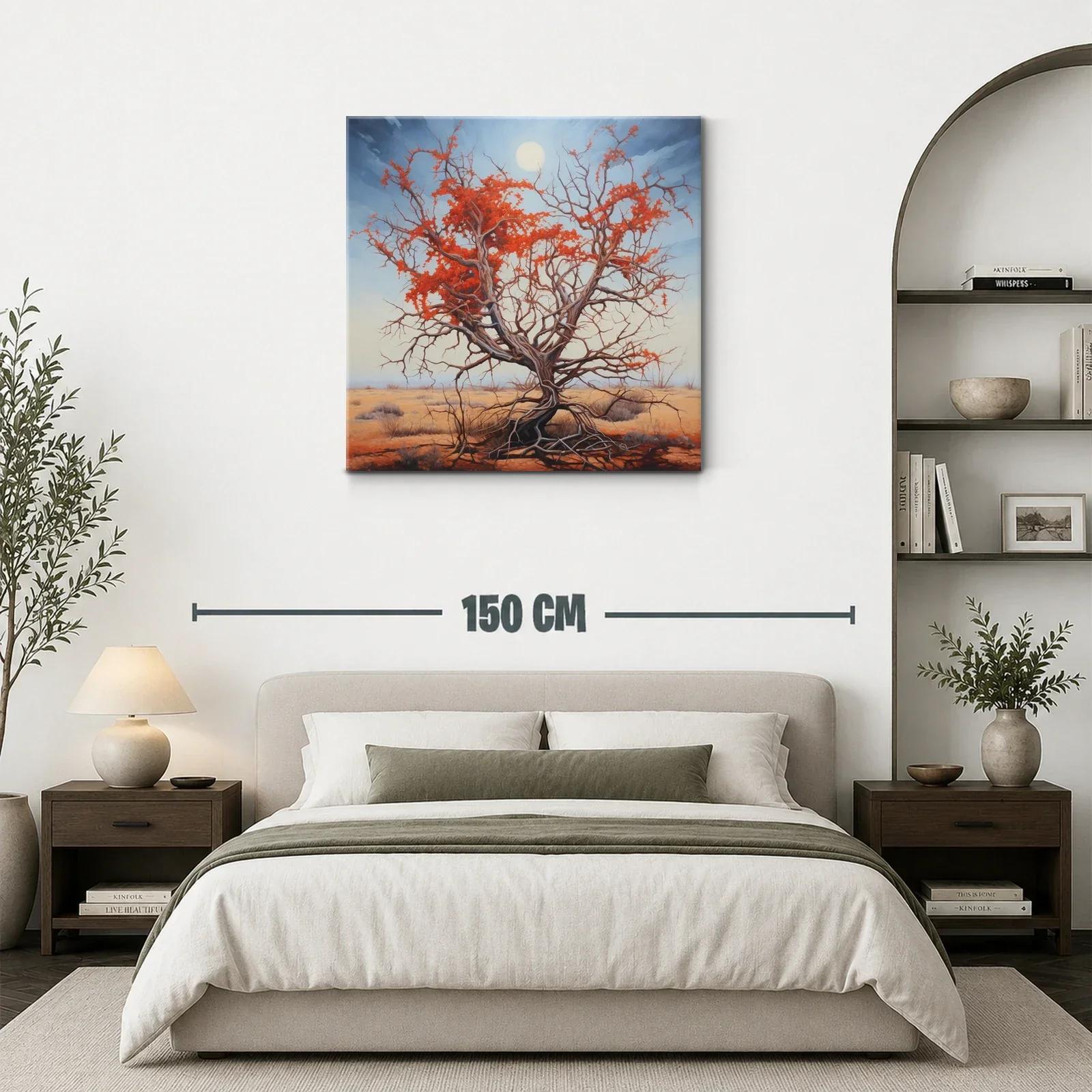 Árbol solitario con follaje rojo en paisaje desértico — miniatura 3