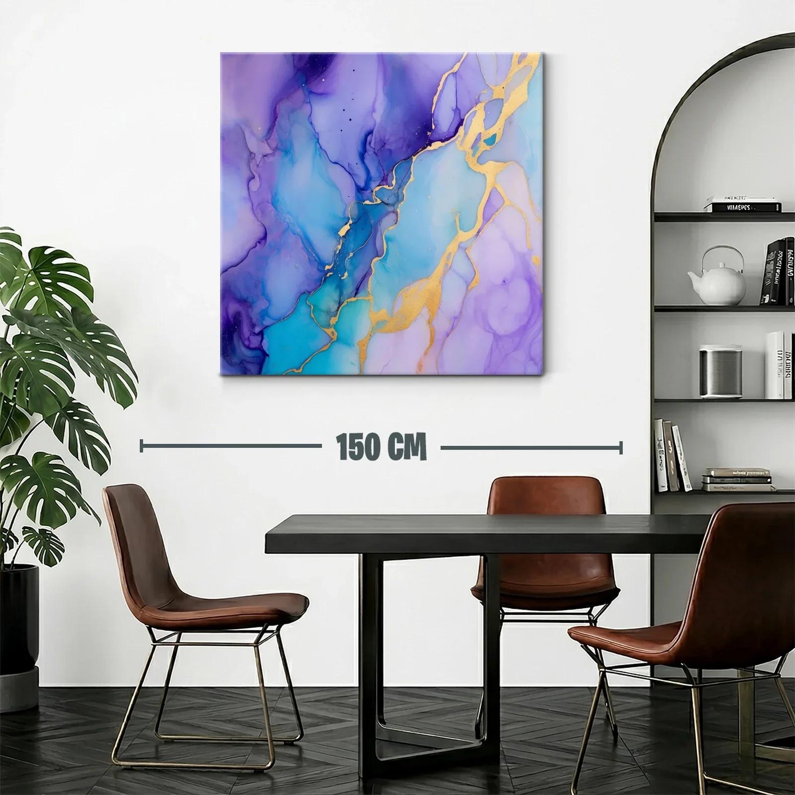 Cuadro abstracto con tonos azules y violetas y toques dorados — miniatura 2