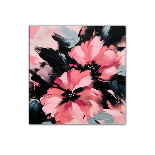 Cuadro decorativo con flores en tonos rosa y negro vibrantes