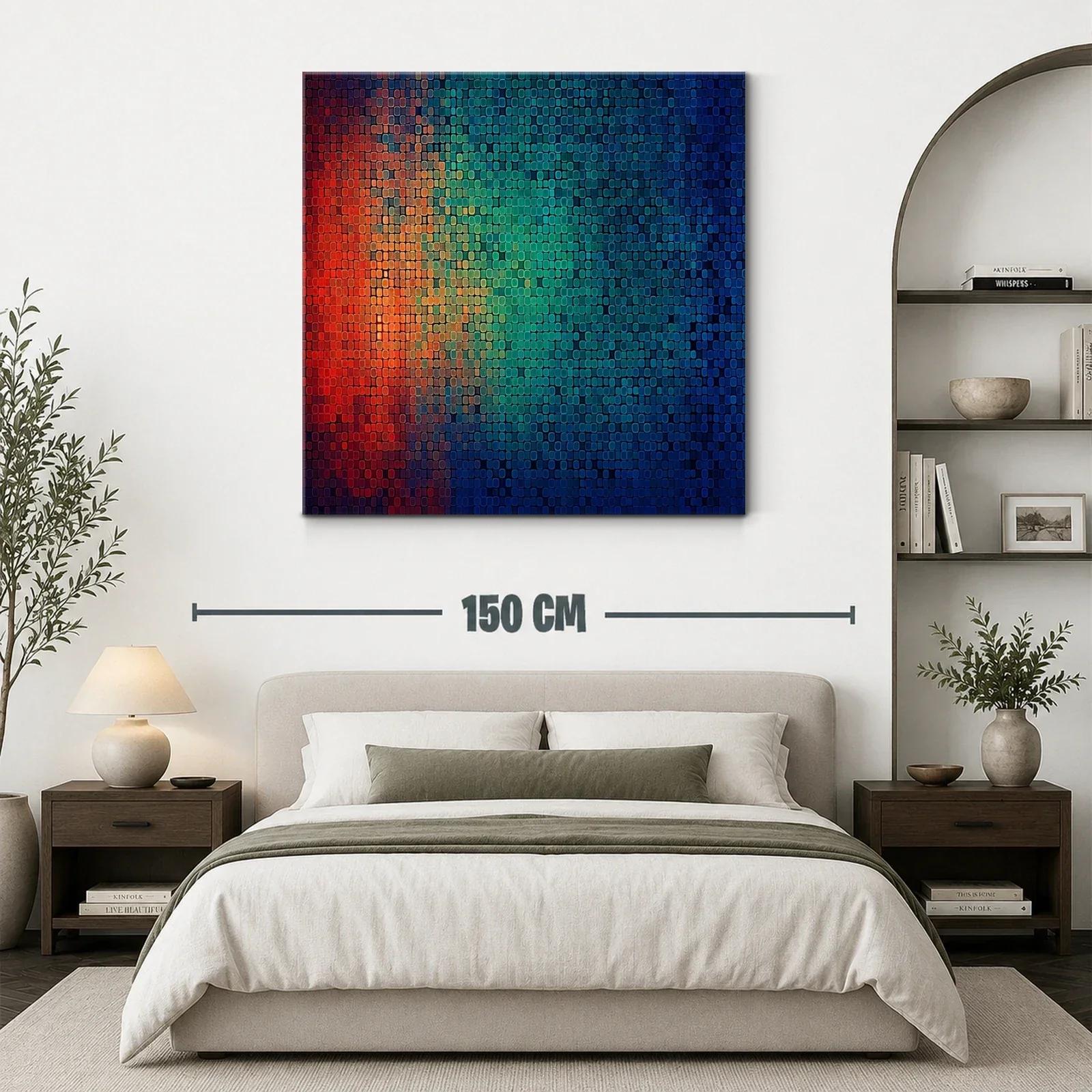Cuadro abstracto mosaico en vibrantes tonos cálidos y fríos — miniatura 3
