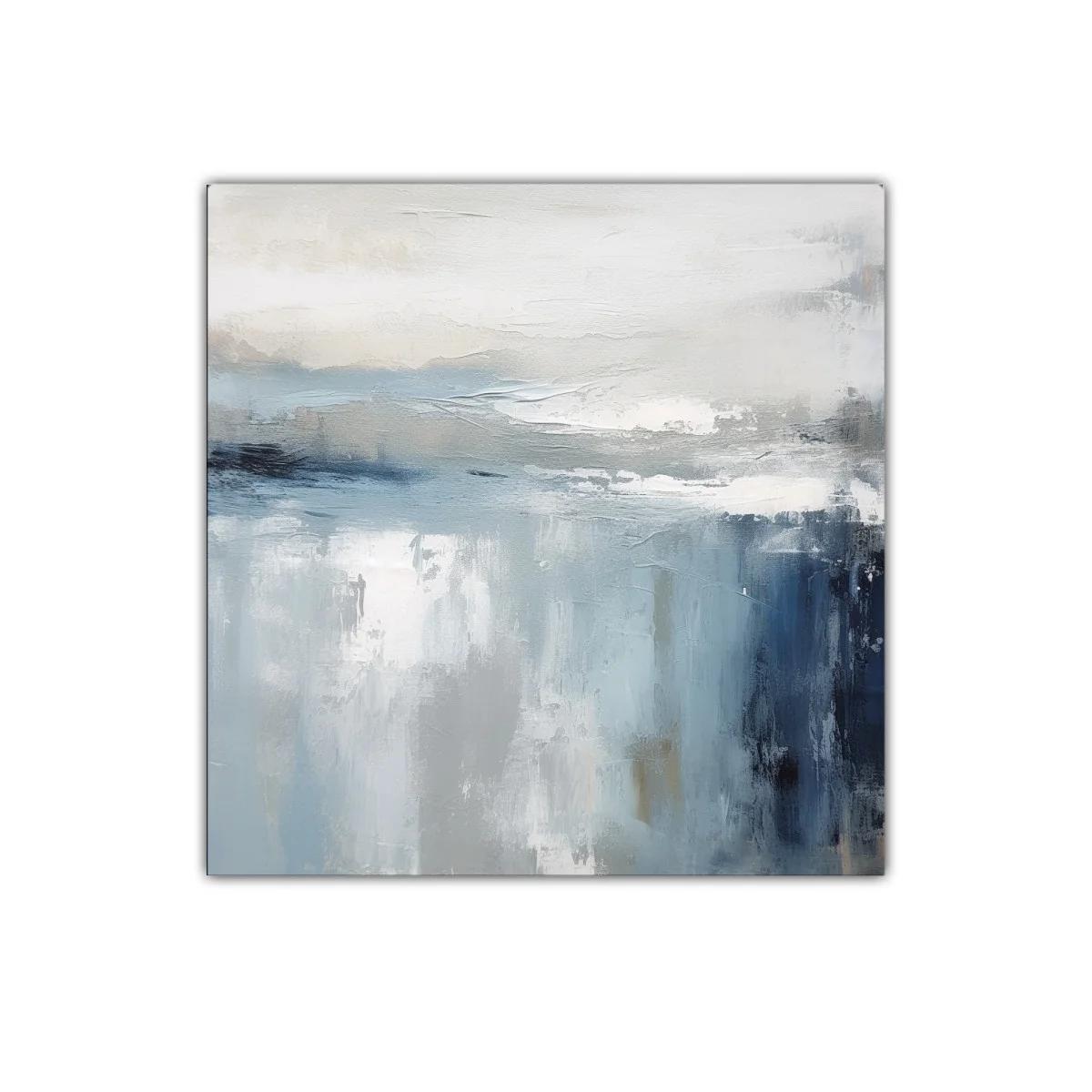 Cuadro abstracto con tonos azules y grises suaves