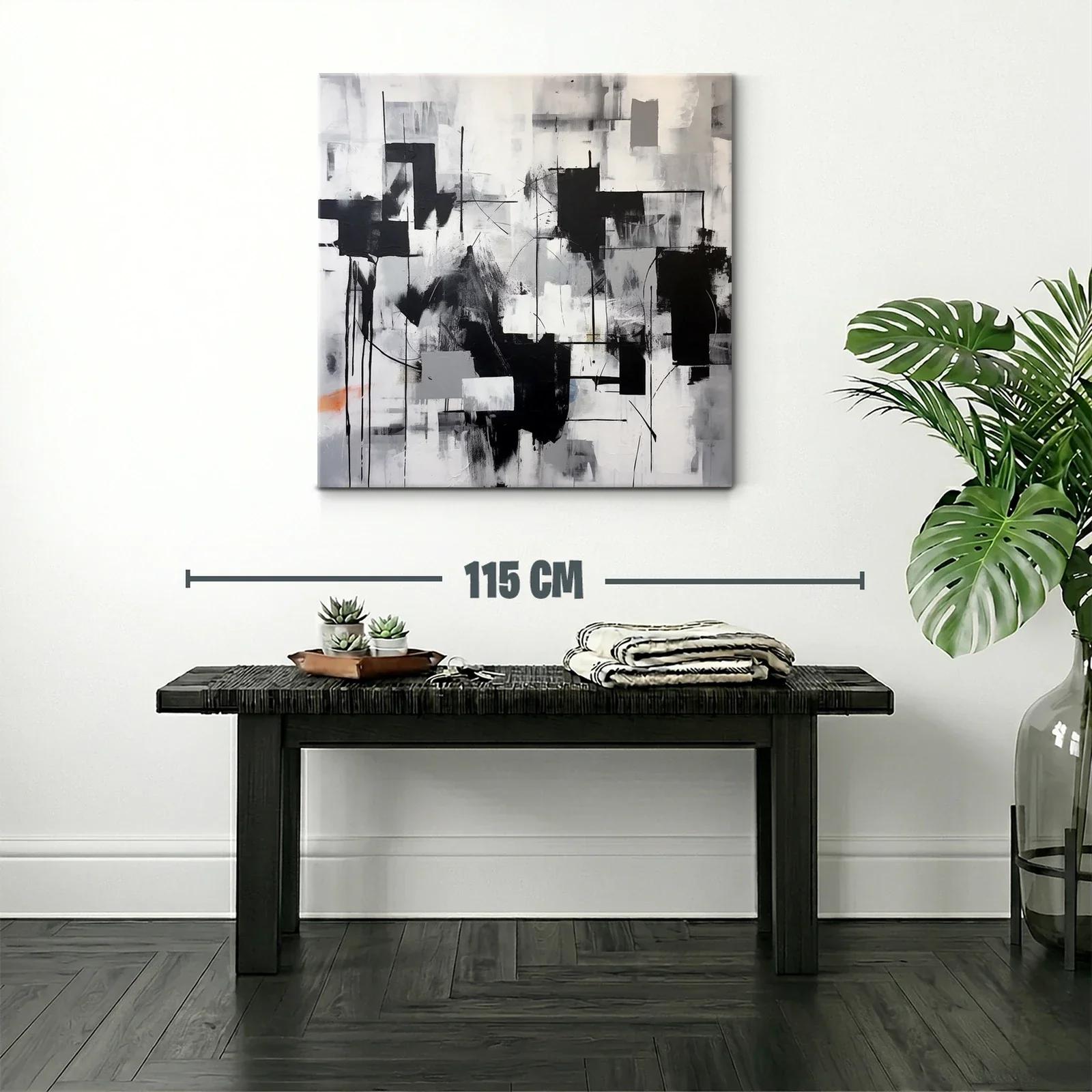 Cuadro abstracto moderno en tonos neutros y contrastes intensos — miniatura 2