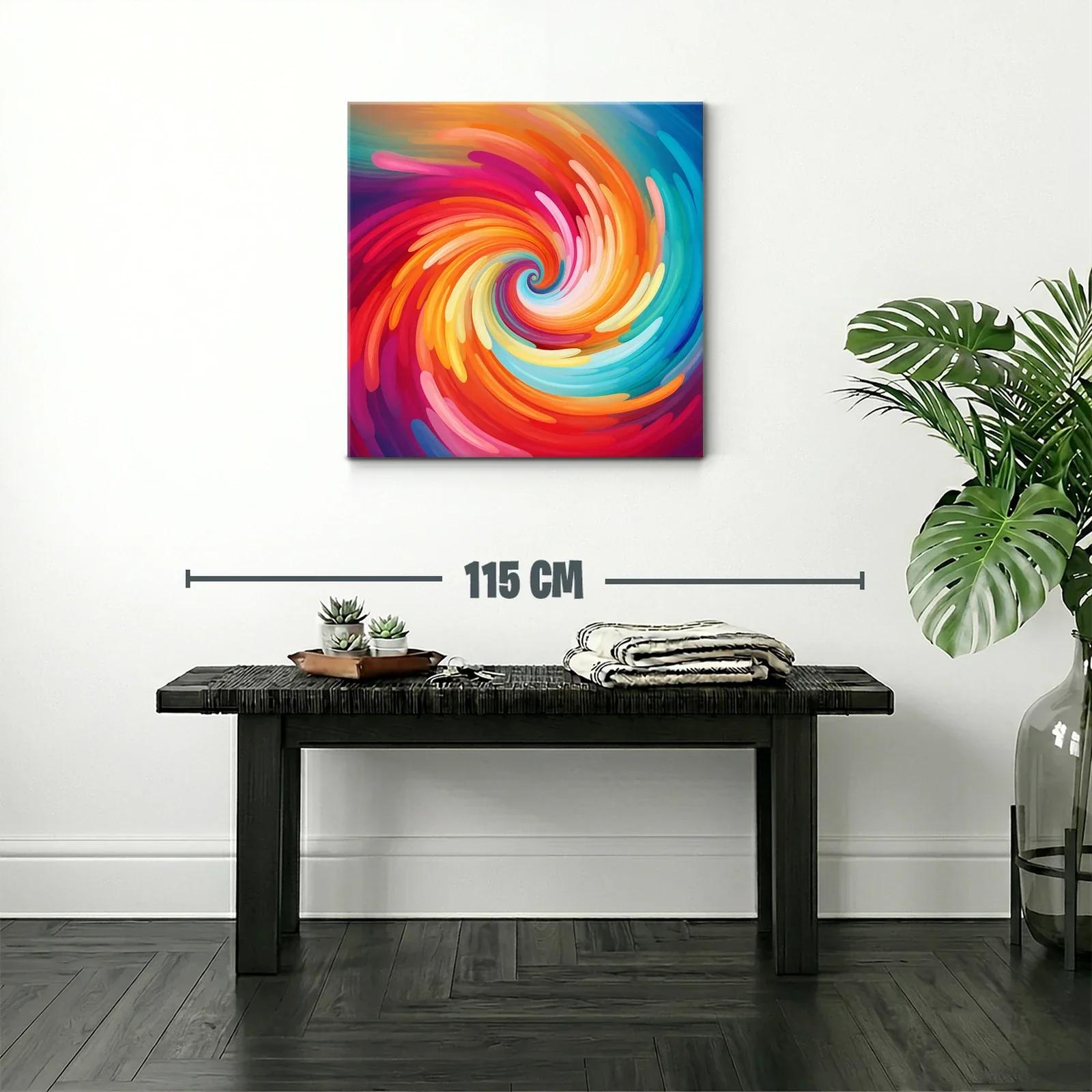 Cuadro abstracto espiral vibrante en tonos cálidos y fríos — miniatura 2