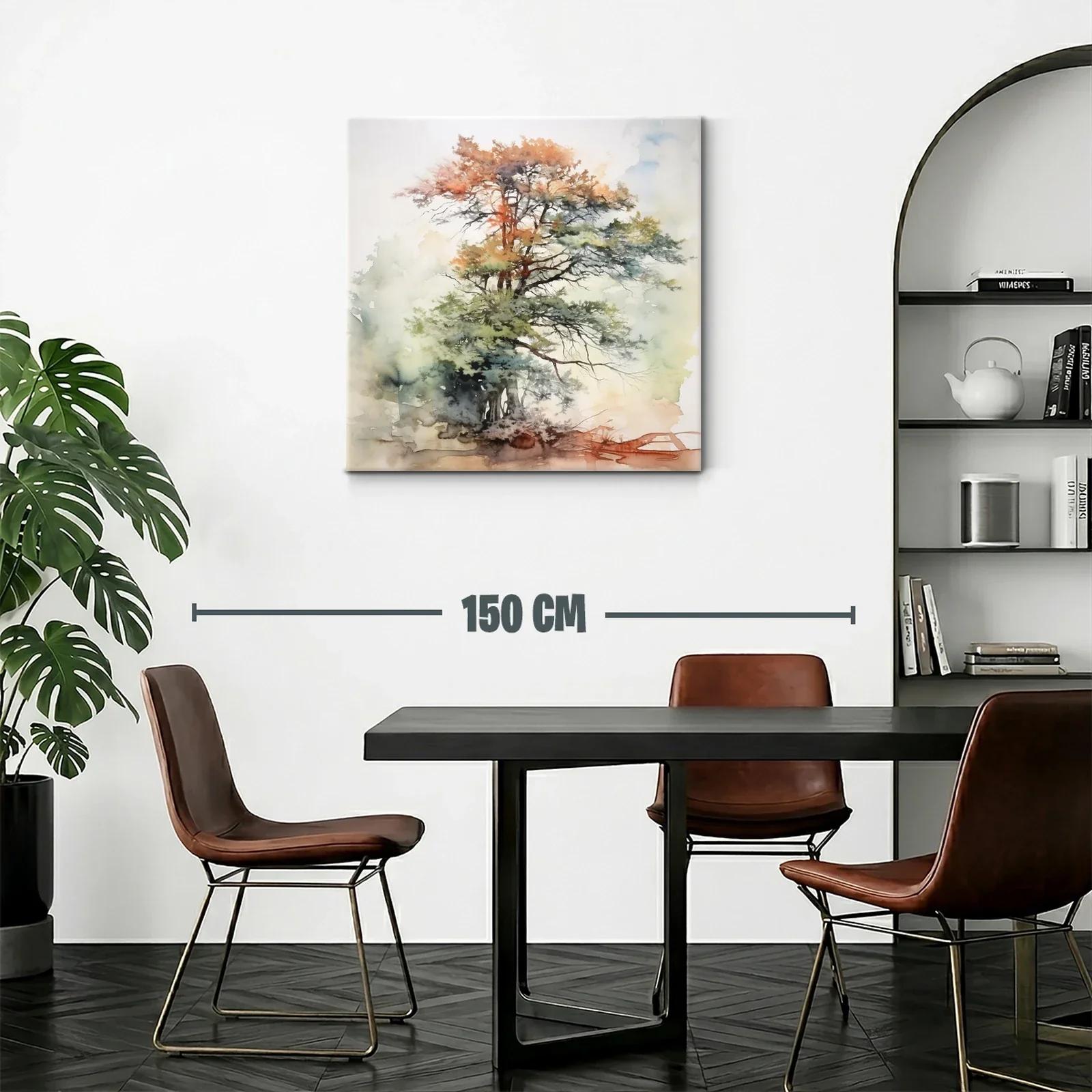 Árbol pintado en suaves tonos otoñales y verdes naturales — miniatura 2