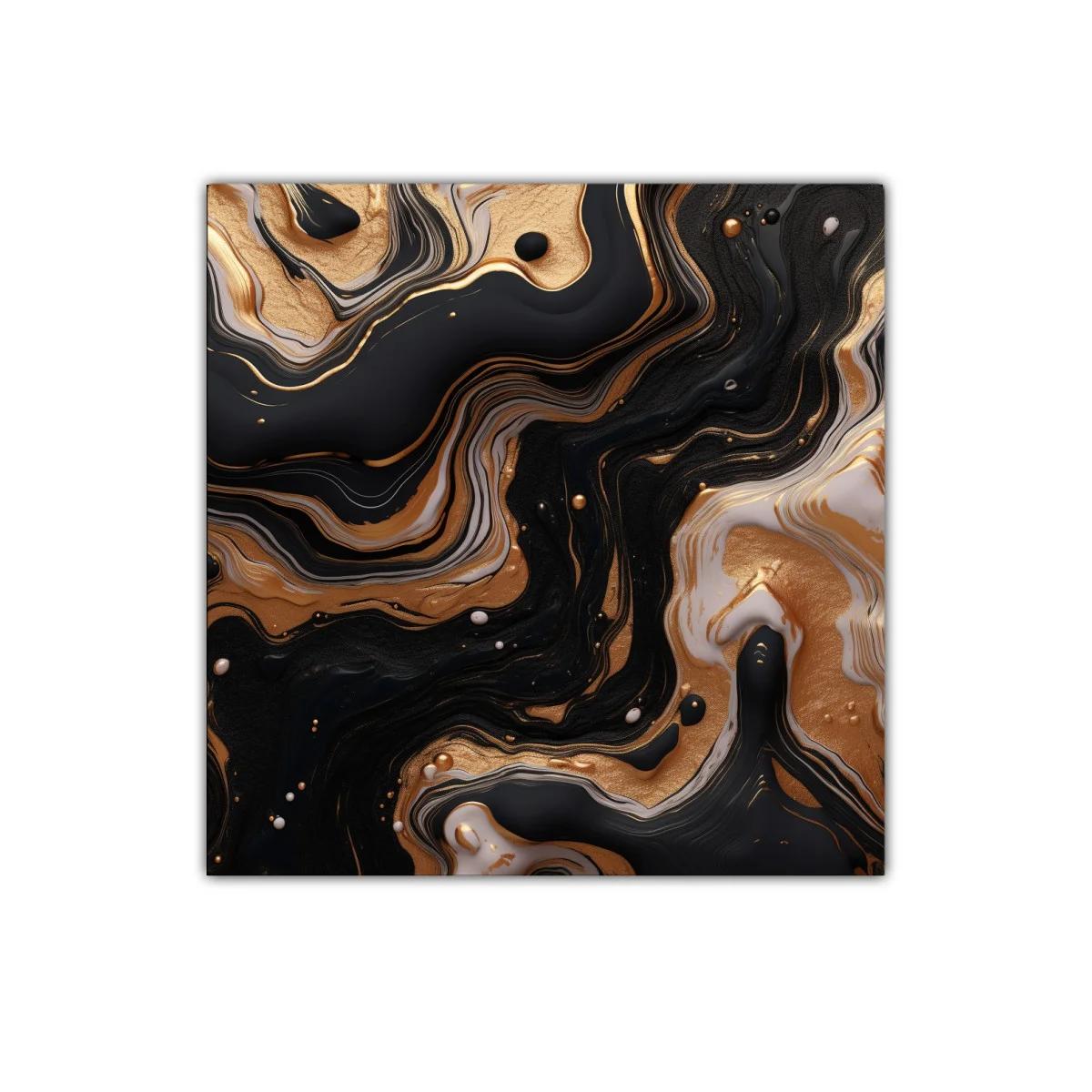 Cuadro decorativo con fluidas formas negras y doradas