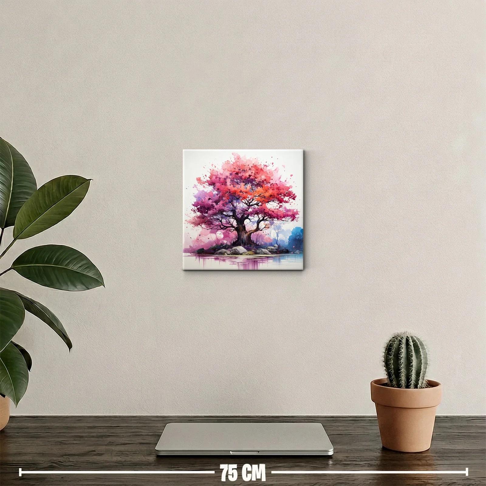Árbol vibrante con tonos rosas y púrpuras sobre lago tranquilo — miniatura 2