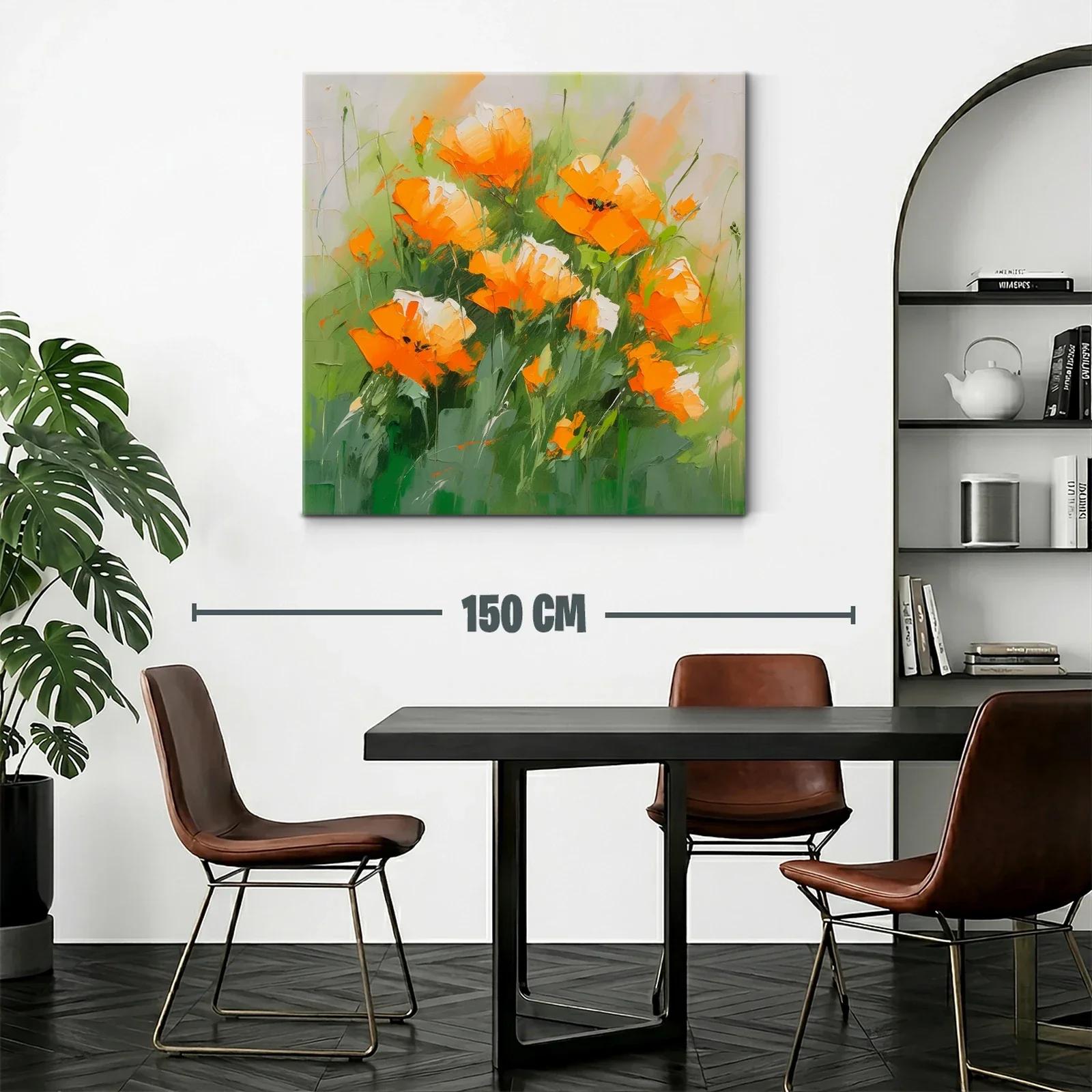 Cuadro con flores anaranjadas vibrantes y verde fresco — miniatura 2