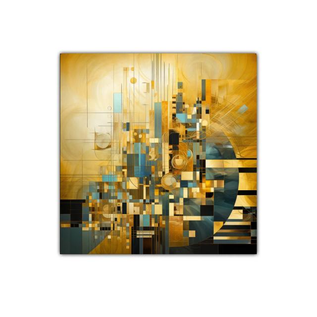 Cuadro abstracto tonos dorados y azules para decoración moderna