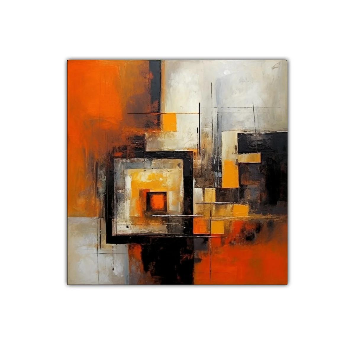 Cuadro abstracto con tonos cálidos y líneas geométricas