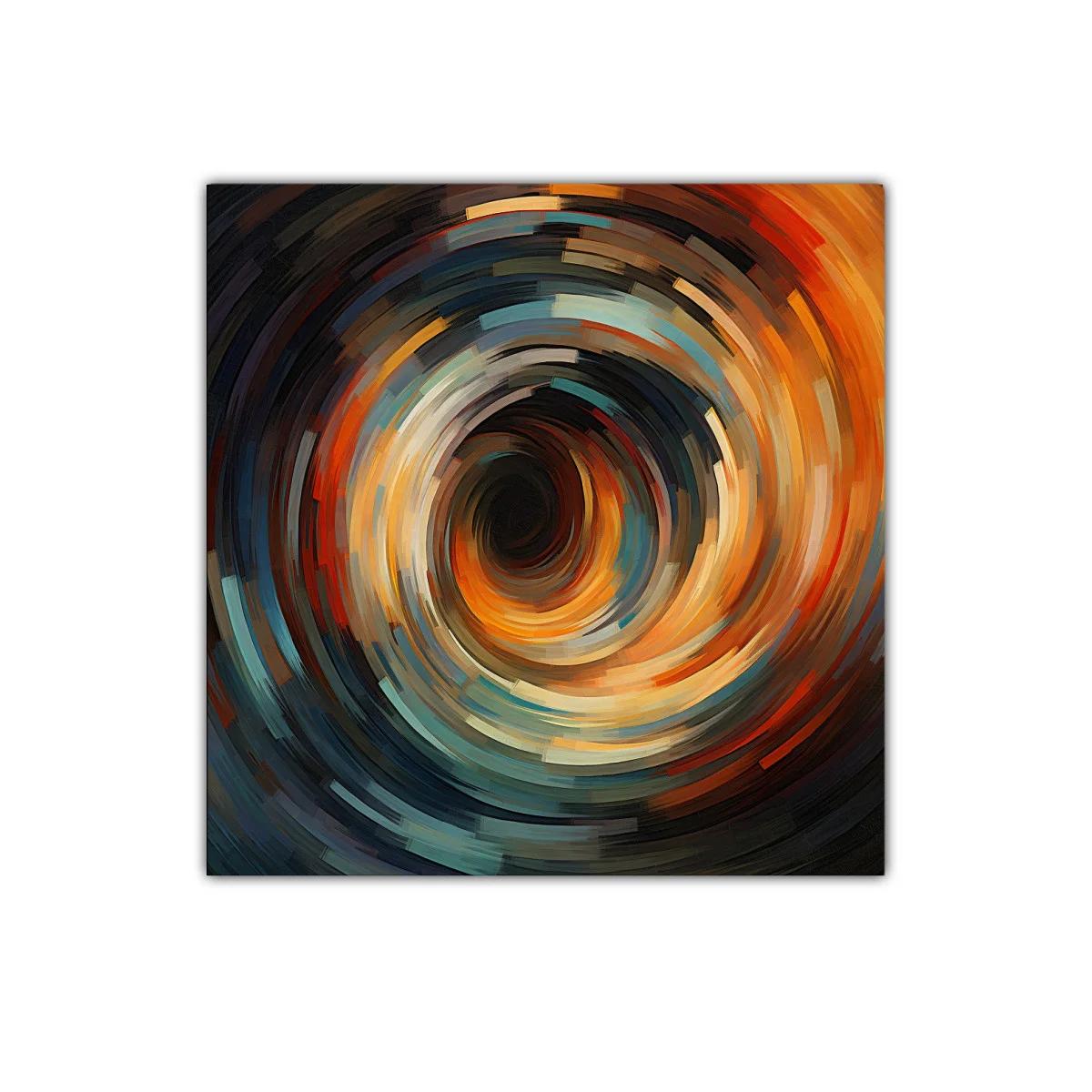 Cuadro abstracto con espiral dinámica de tonos cálidos y fríos