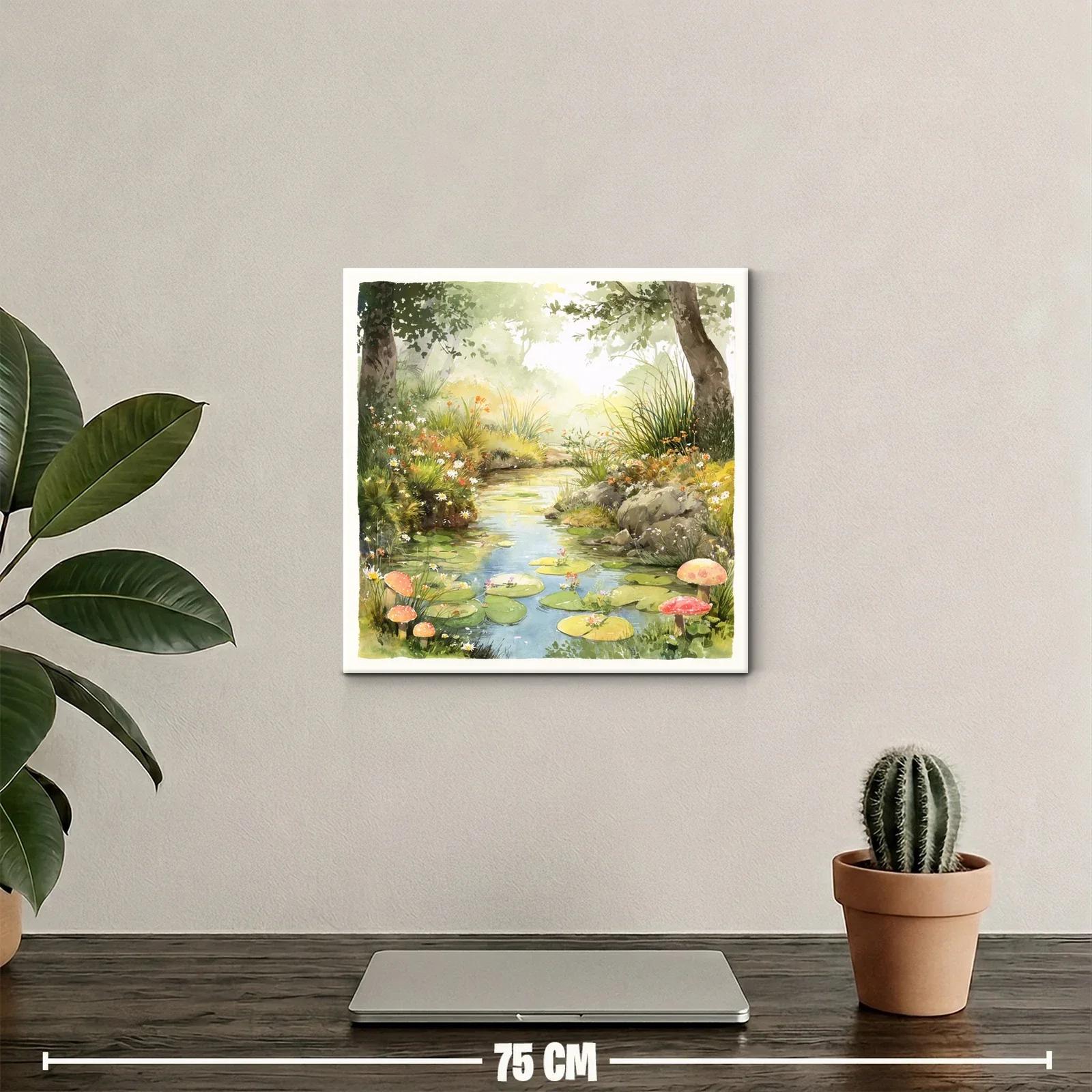 Paisaje natural con estanque y setas entre vegetación — miniatura 2