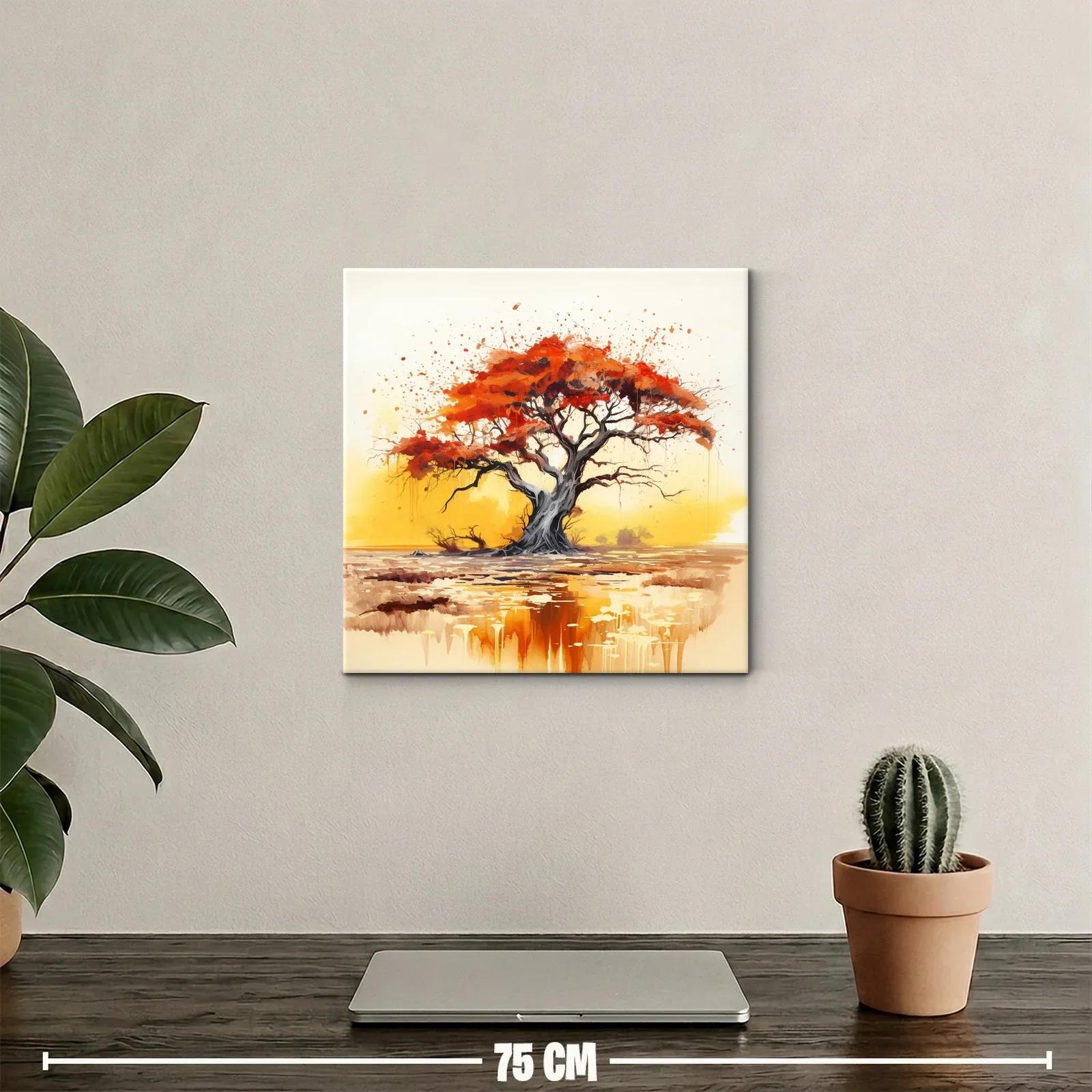 Árbol con follaje rojizo en paisaje cálido y sereno — miniatura 2