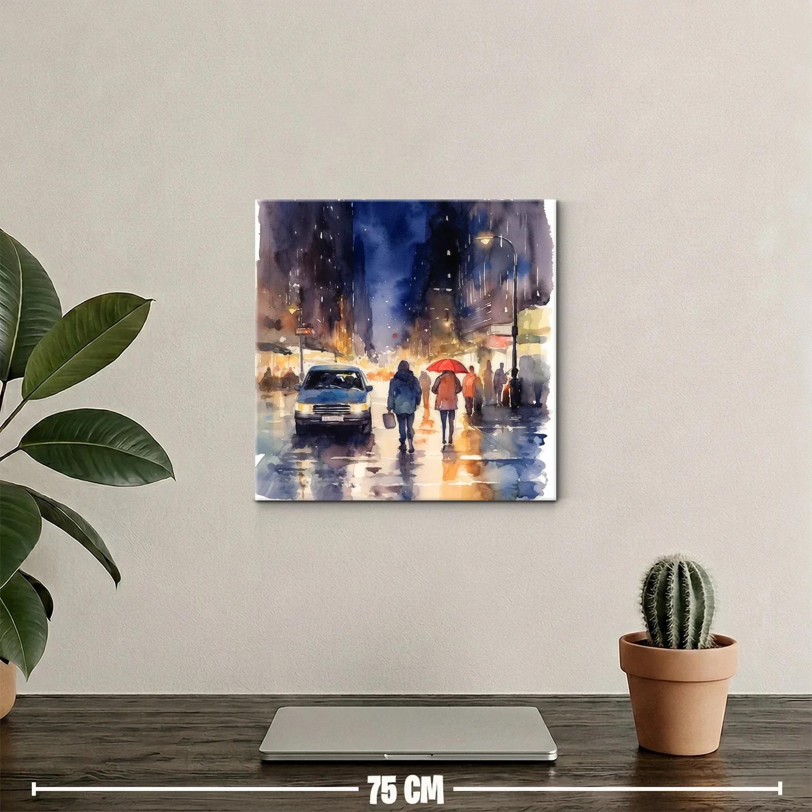 Atardecer lluvioso en ciudad con luces y siluetas urbanas — miniatura 2