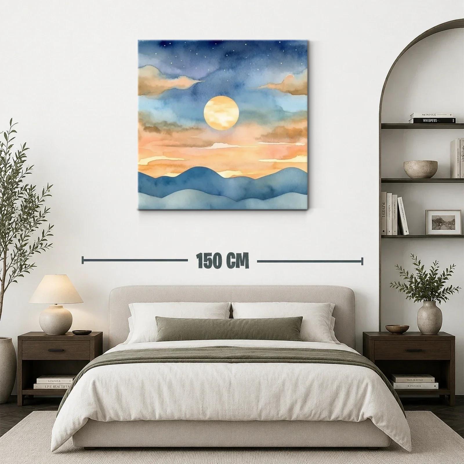 Paisaje nocturno con luna llena y montañas suaves — miniatura 3