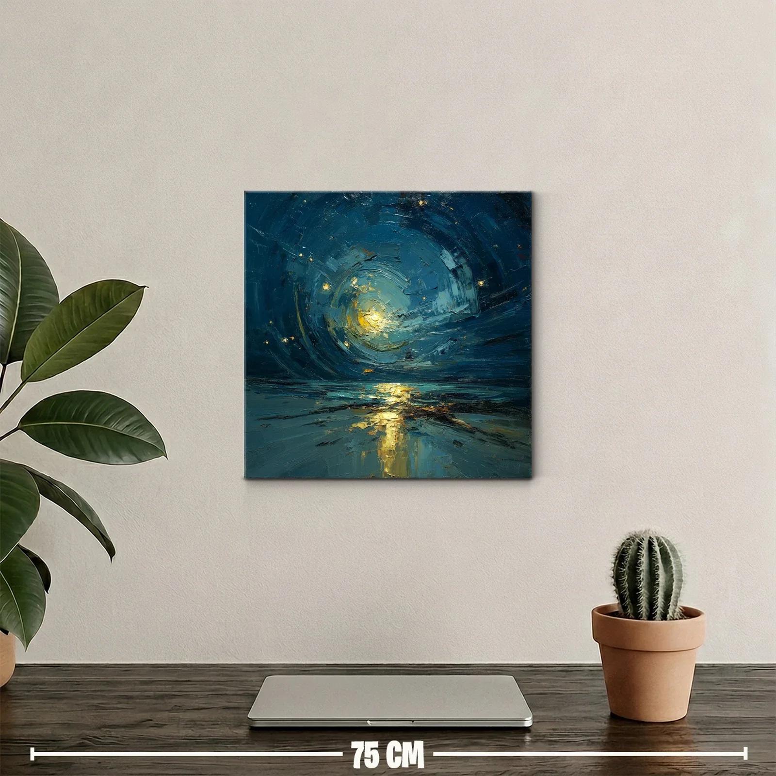 Cuadro abstracto con luz dorada en paisaje nocturno — miniatura 2
