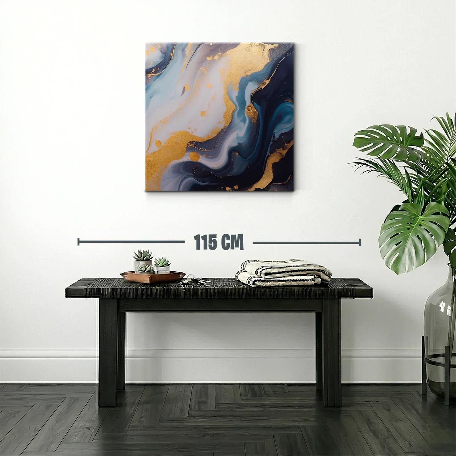 Cuadro abstracto con tonos azules y dorados luminosos — miniatura 2