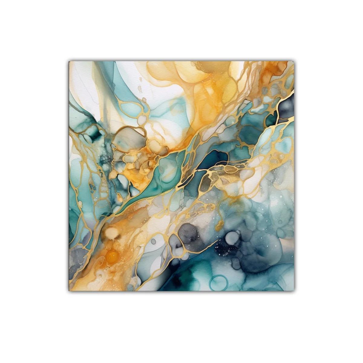 Cuadro abstracto con tonos dorados y azules intensos — imagen principal