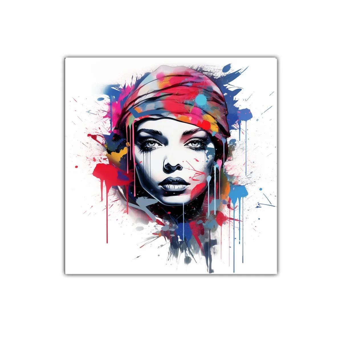 Rostro femenino expresivo con explosión de color vibrante — imagen principal