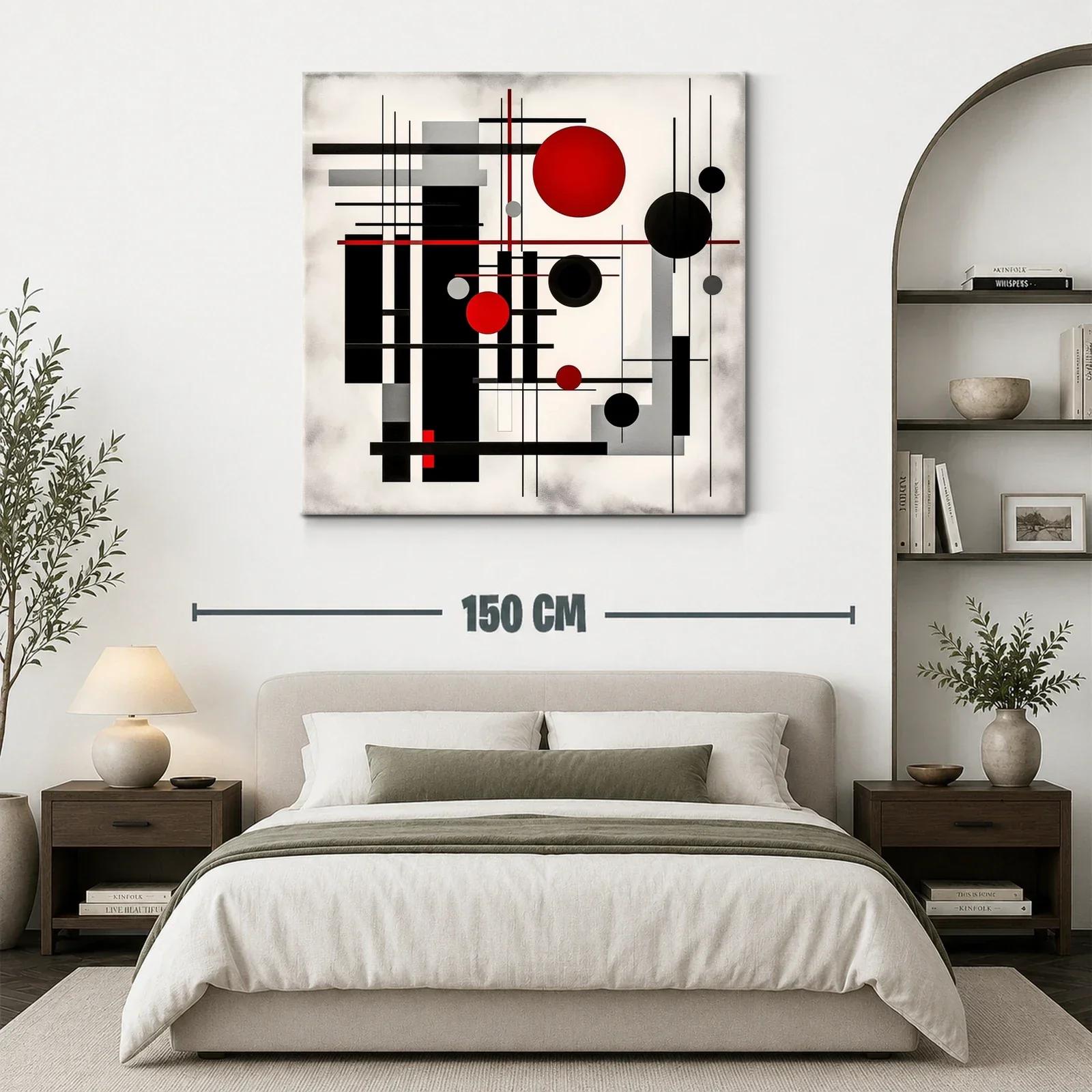 Composición geométrica con círculos y líneas rojas negras y grises — miniatura 3
