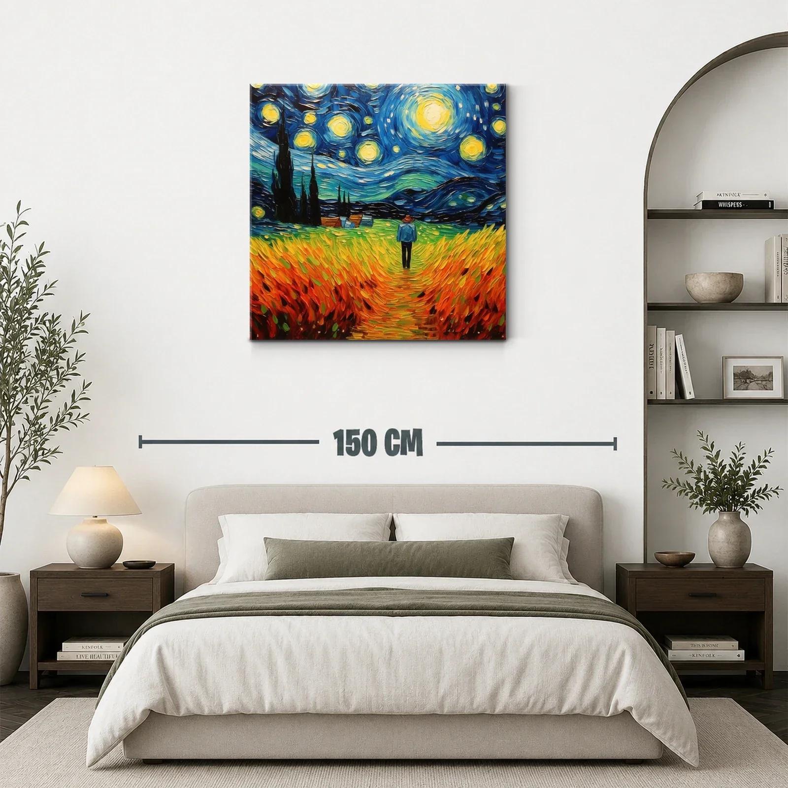 Paisaje Nocturno con Cielo Estrellado y Campo Dorado — miniatura 3