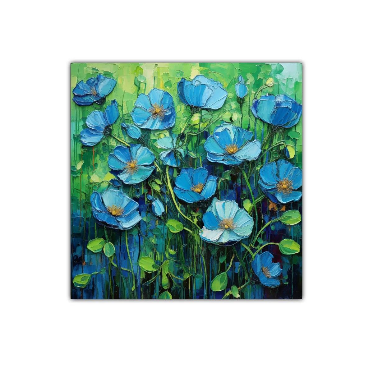 Flores Azules Vibrantes en Fondo Verde Intenso — imagen principal