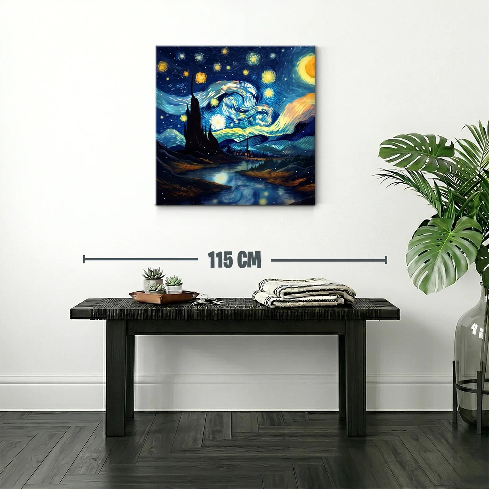 Paisaje nocturno con cielo estrellado vibrante y río reflejante — miniatura 2