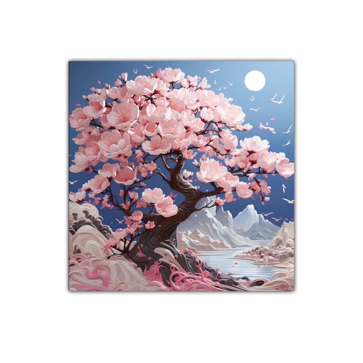 Árbol de flores rosas en paisaje sereno de montaña — imagen principal