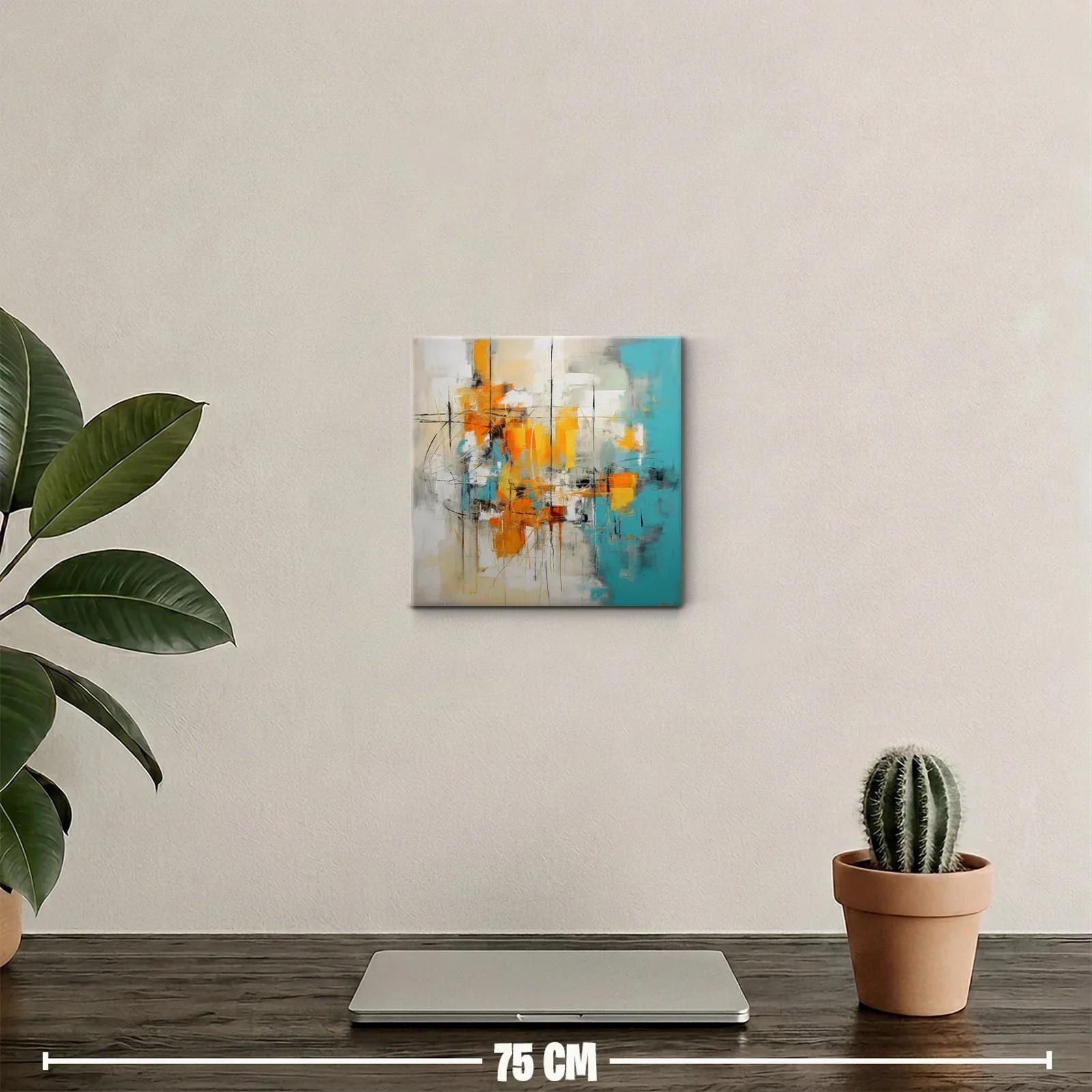 Cuadro abstracto con tonos naranjas y turquesas vibrantes — miniatura 2