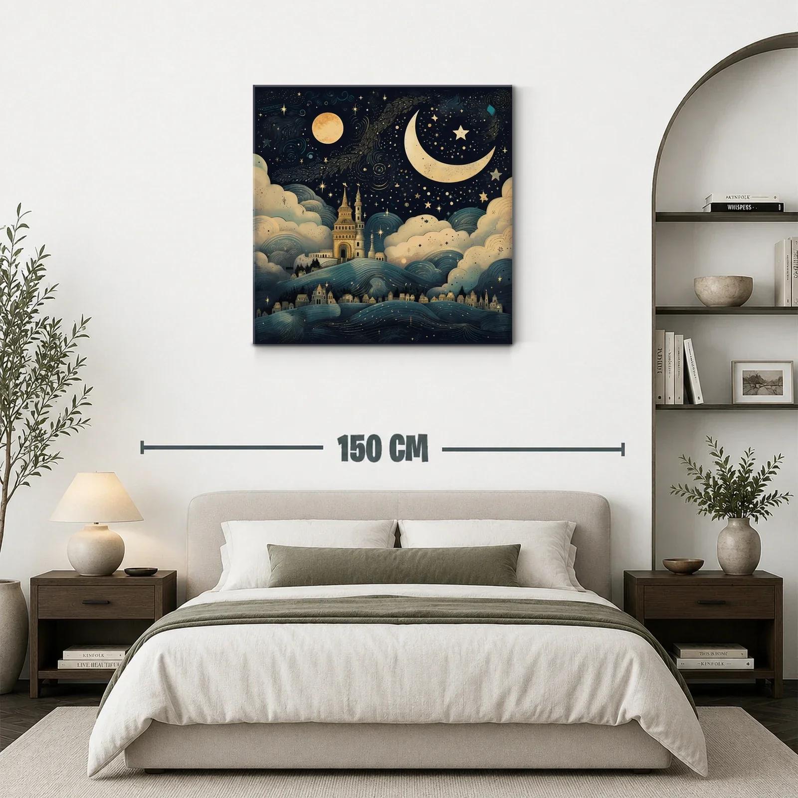 Paisaje nocturno con castillo y cielo estrellado mágico — miniatura 3