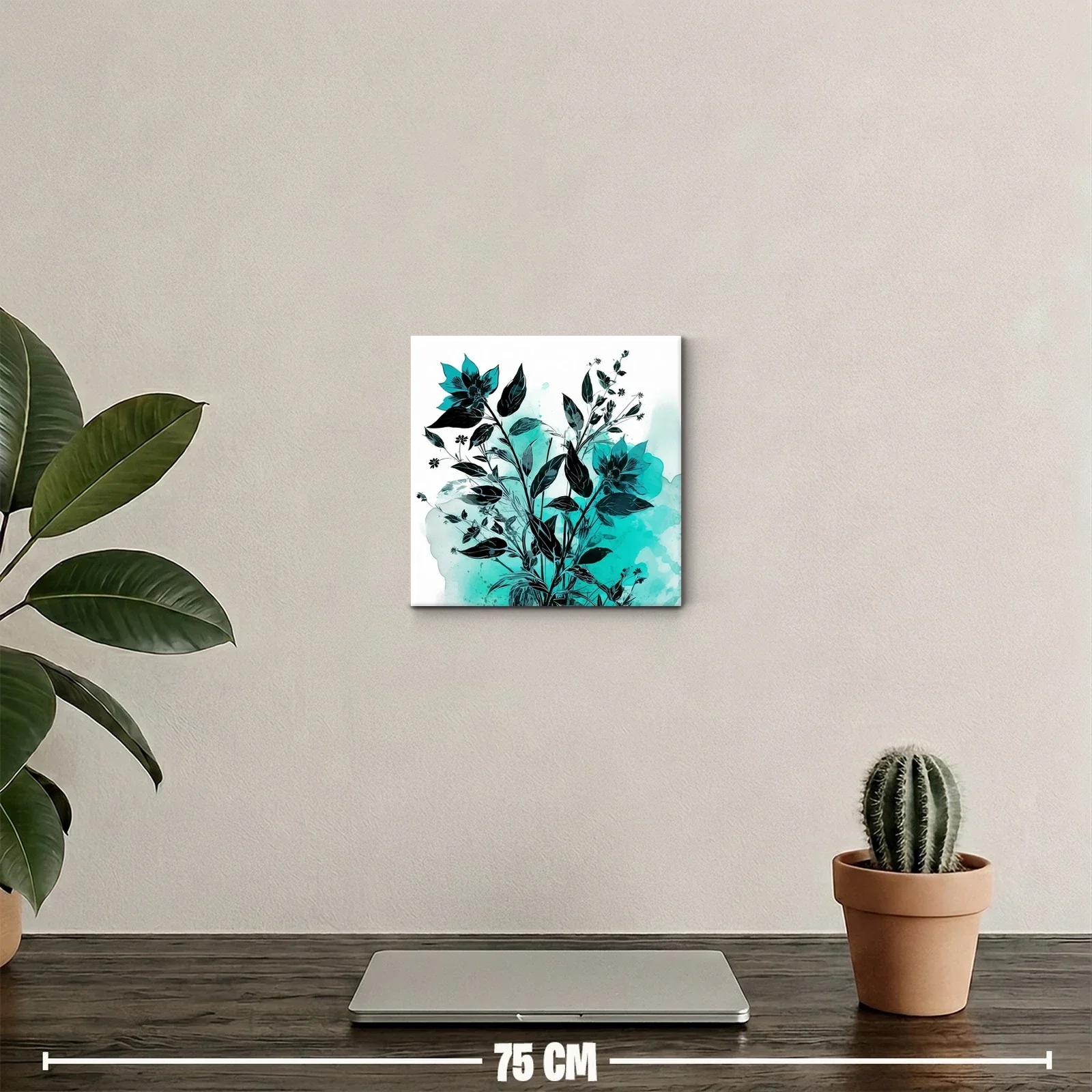 Cuadro decorativo con ramo floral en tonos turquesa y negro — miniatura 2