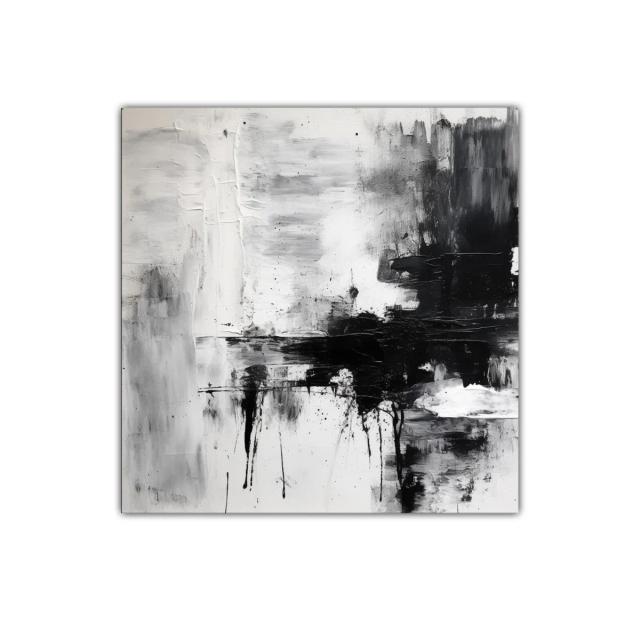 Cuadro abstracto en blanco negro con texturas dinámicas