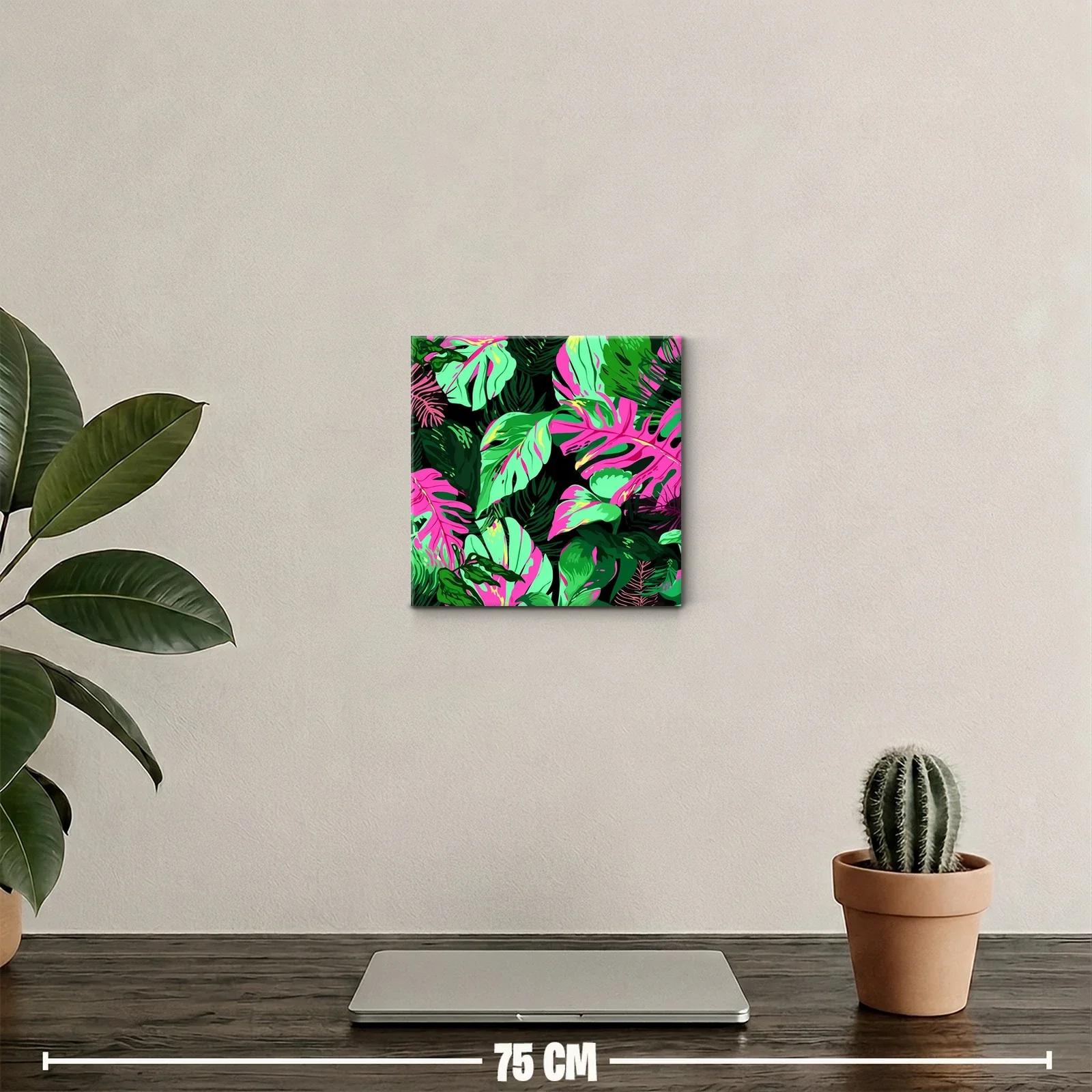 Cuadro decorativo con hojas tropicales en tonos vibrantes — miniatura 2