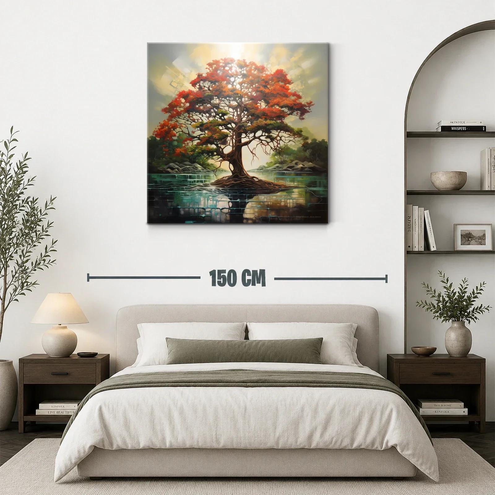 Árbol vibrante con raíces sobre lago sereno — miniatura 3