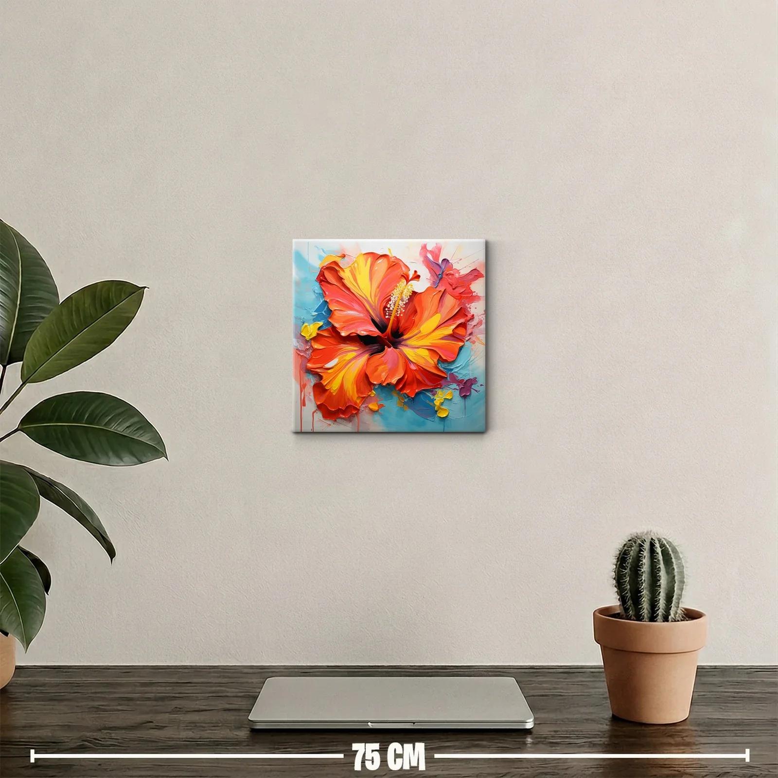 Cuadro flor hibisco vibrante en tonos cálidos y frescos — miniatura 2