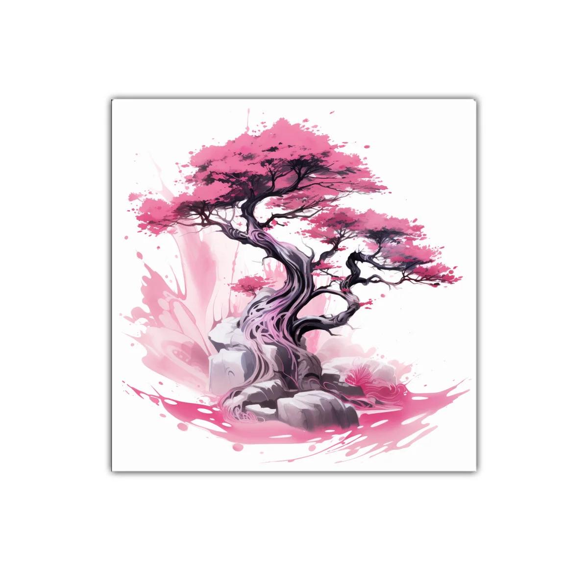 Árbol oriental con flores en tonos rosa y gris suave — imagen principal