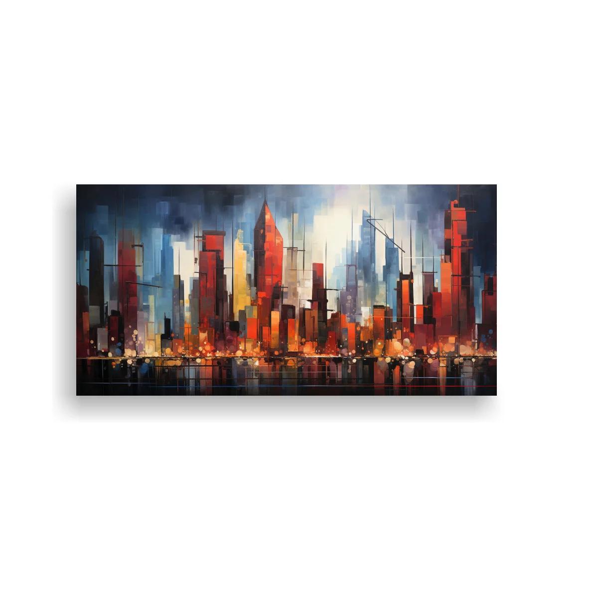 Cuadro skyline urbano nocturno con reflejos sobre el agua — imagen principal